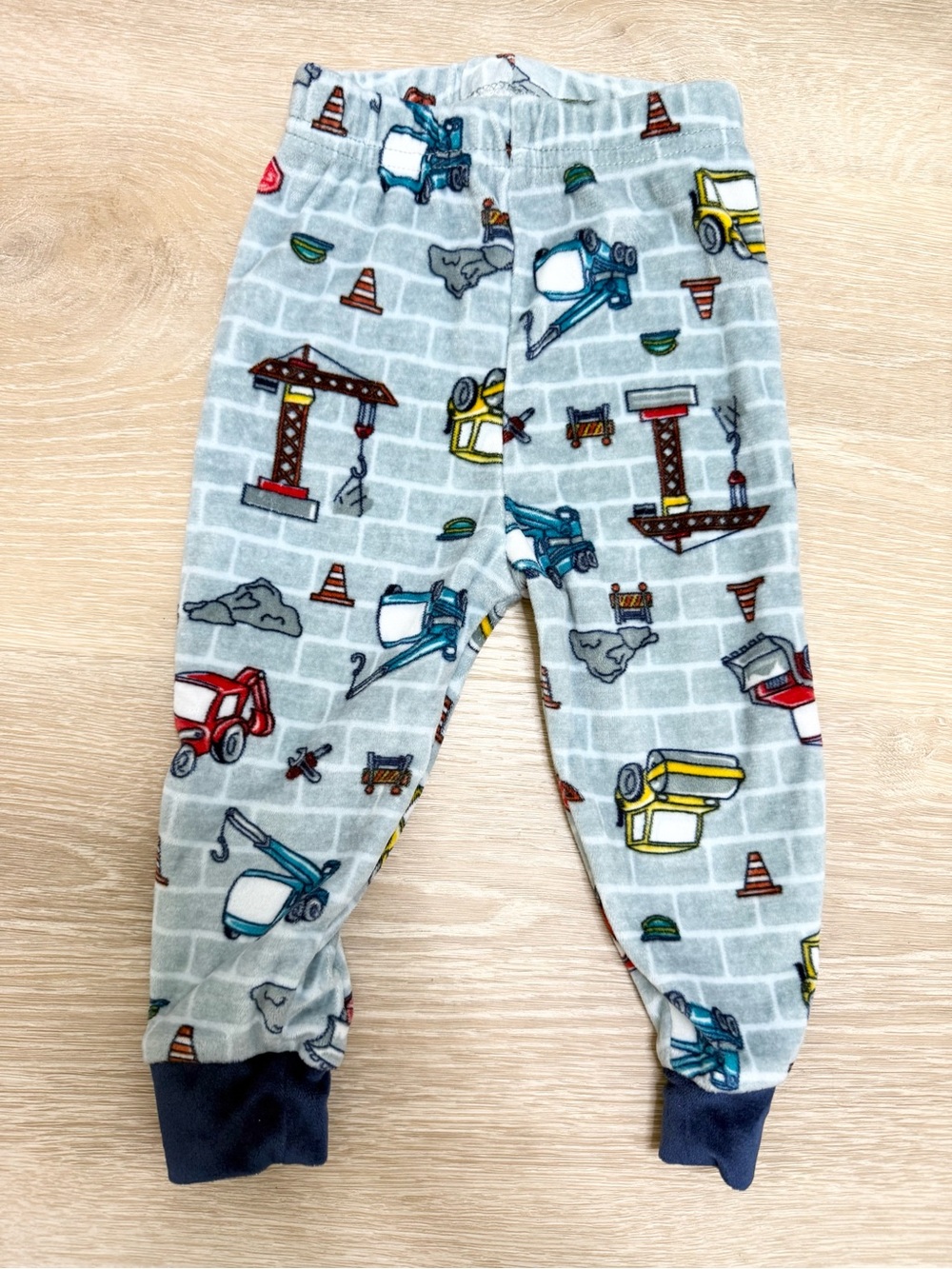 Construction Print Fleece Baby Jogger Pants - Gray with Multi Colored Trucks - Picture 1 of 3